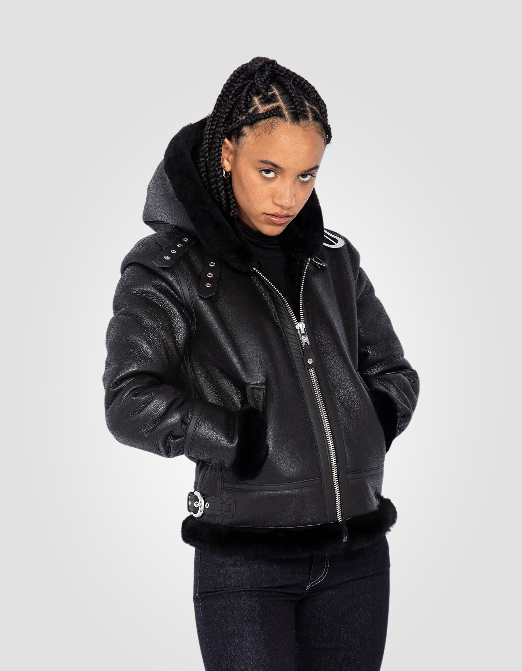 Hooded bomber jacket, type B-3, sheepskin leather-3