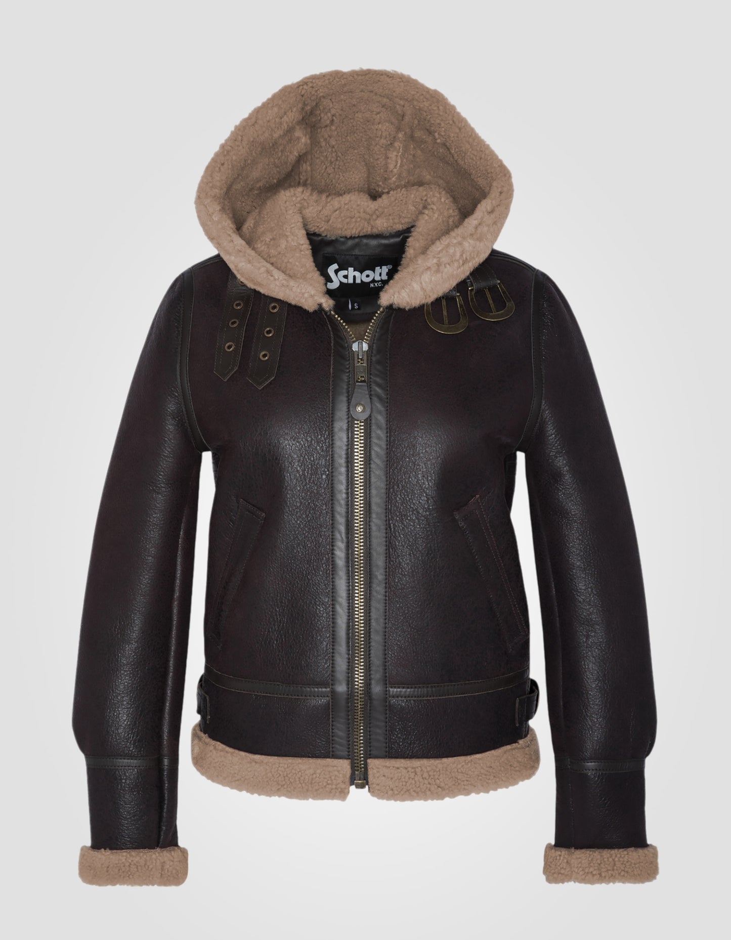 Blouson bombardier B-3 à capuche, cuir de mouton