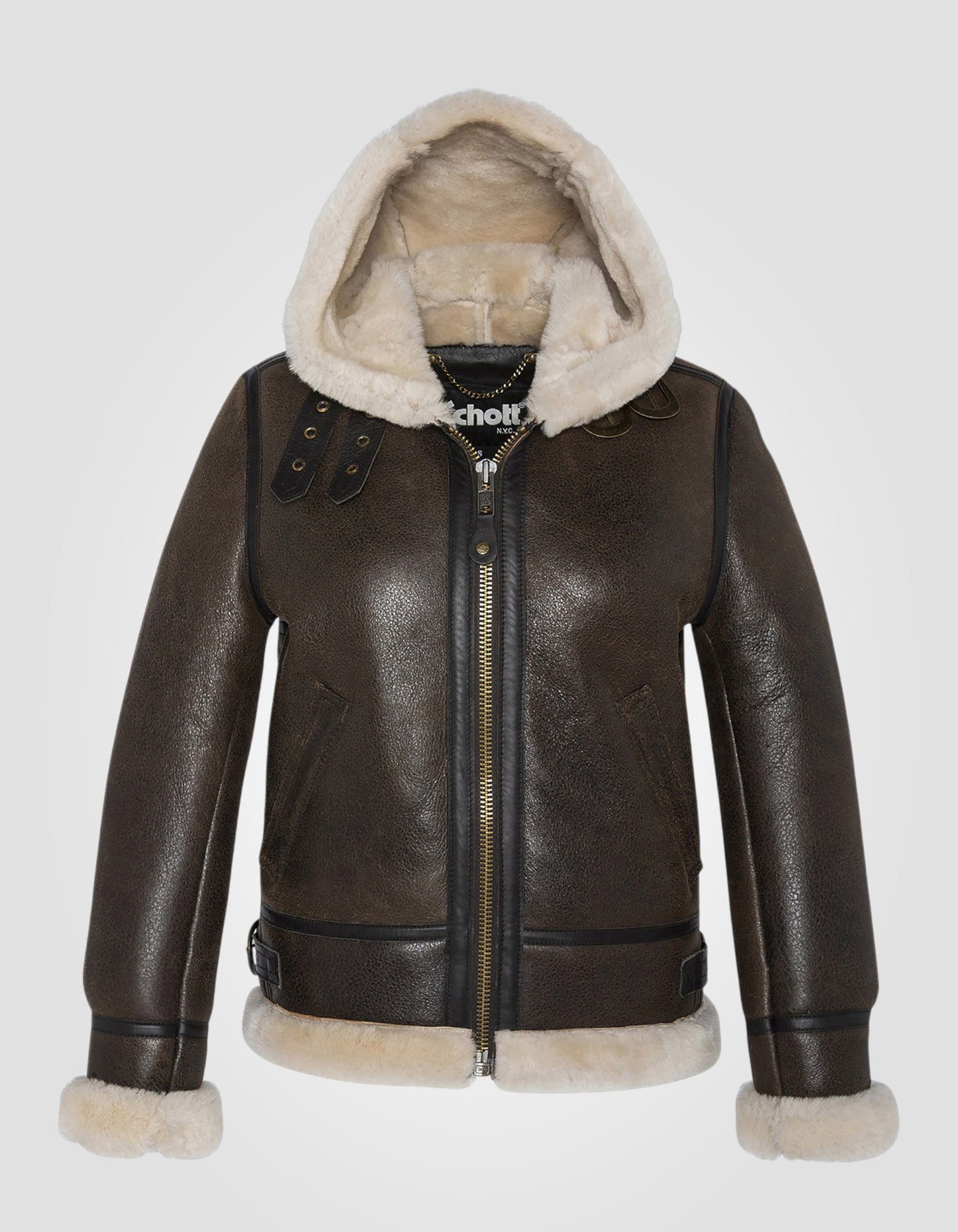 Blouson bombardier B-3 à capuche, cuir de mouton