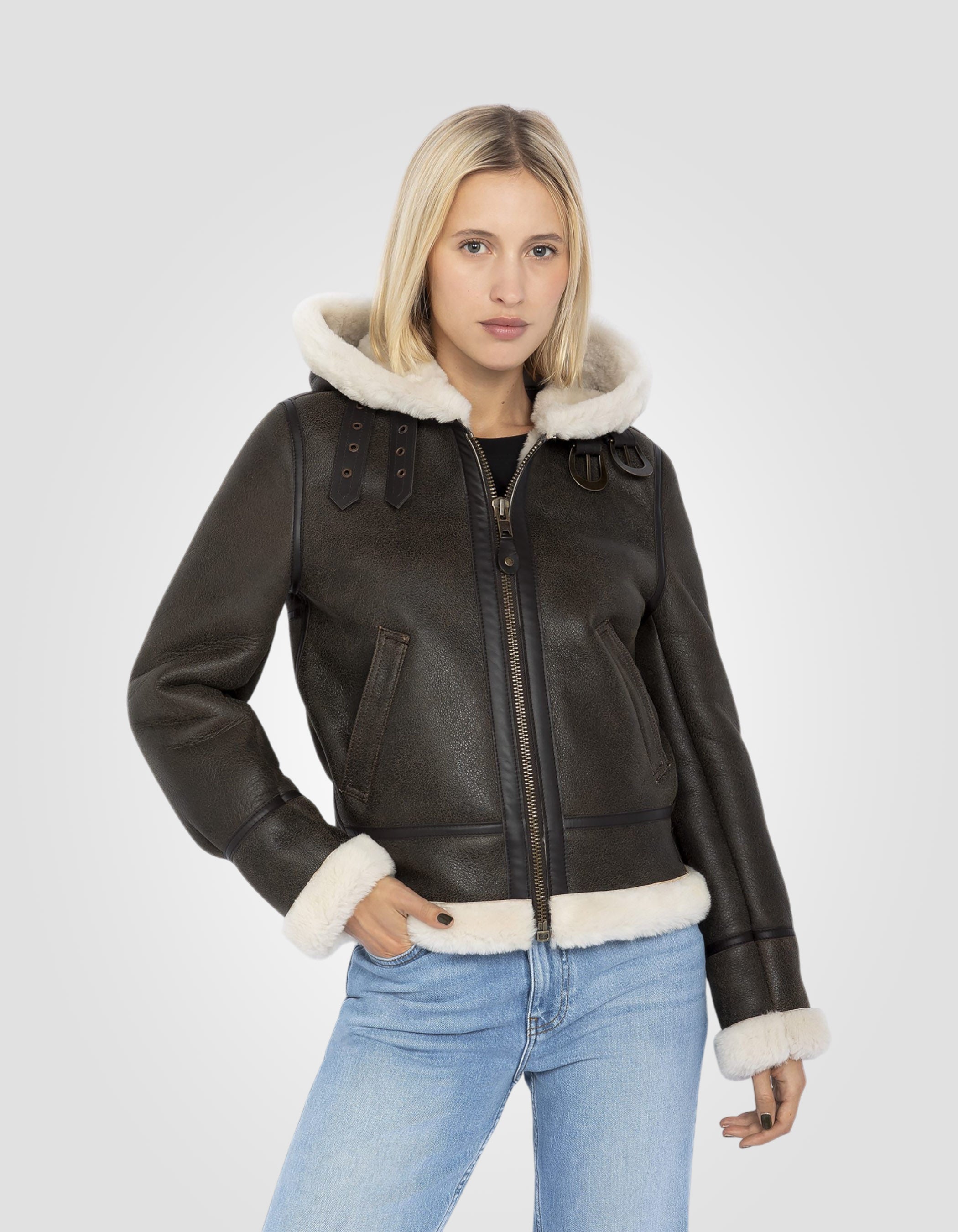 Hooded bomber jacket, type B-3, sheepskin leather-3