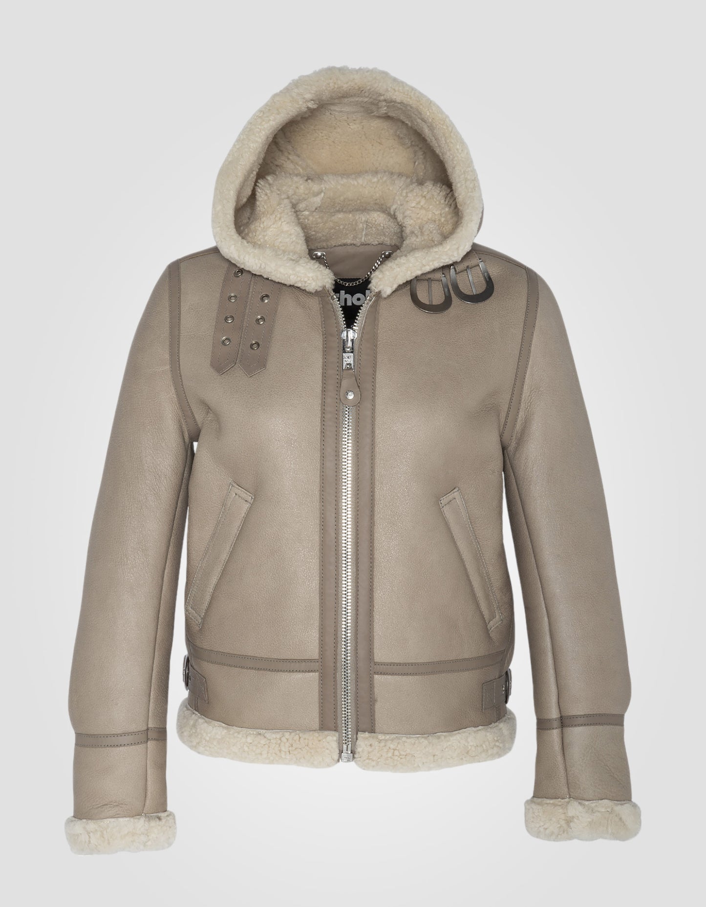 Blouson bombardier B-3 à capuche, cuir de mouton