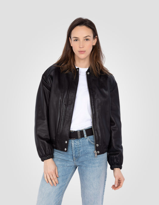 Blouson Bomber rétro, cuir d'agneau