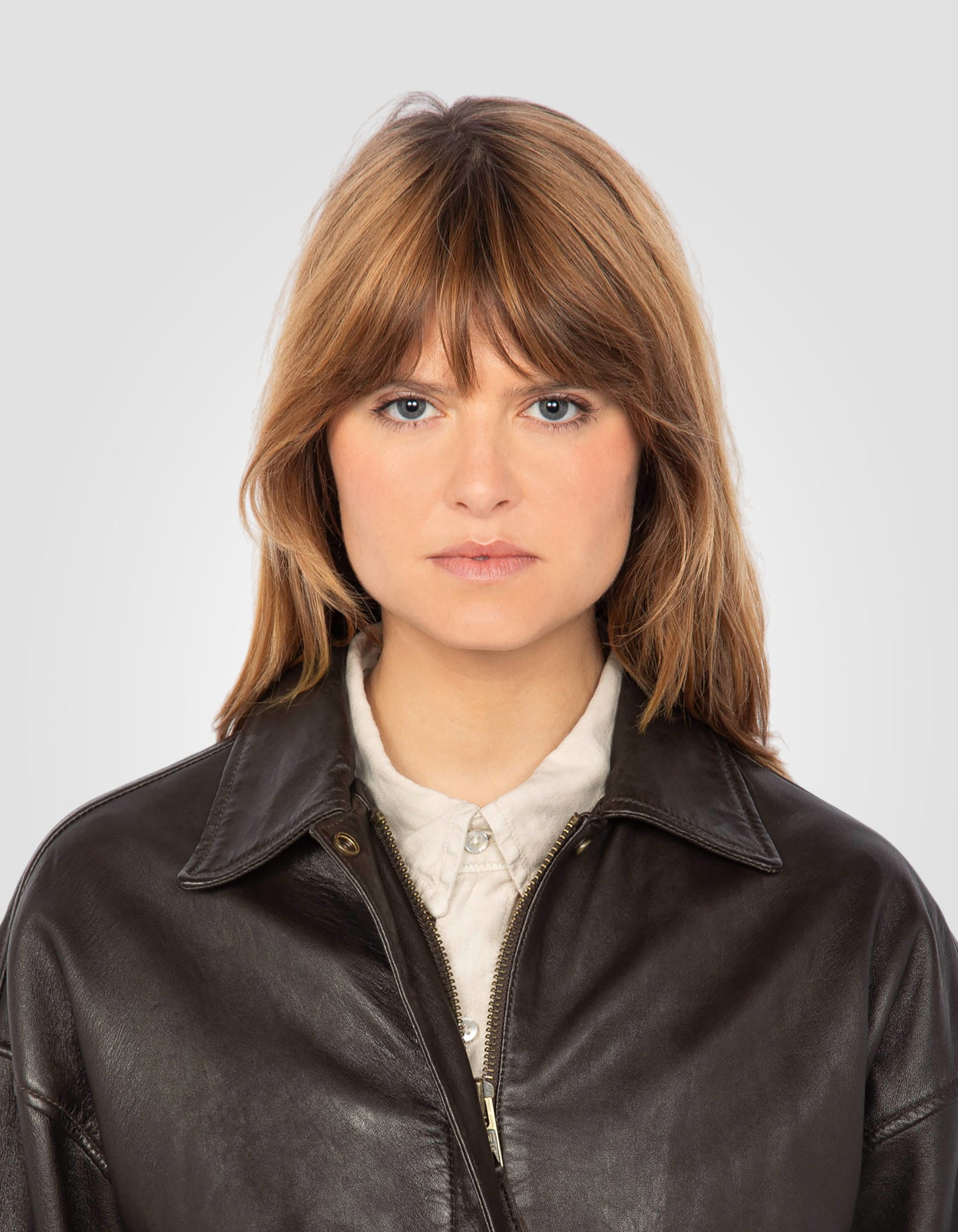 Blouson aviateur coupe boyfriend, cuir d'agneau