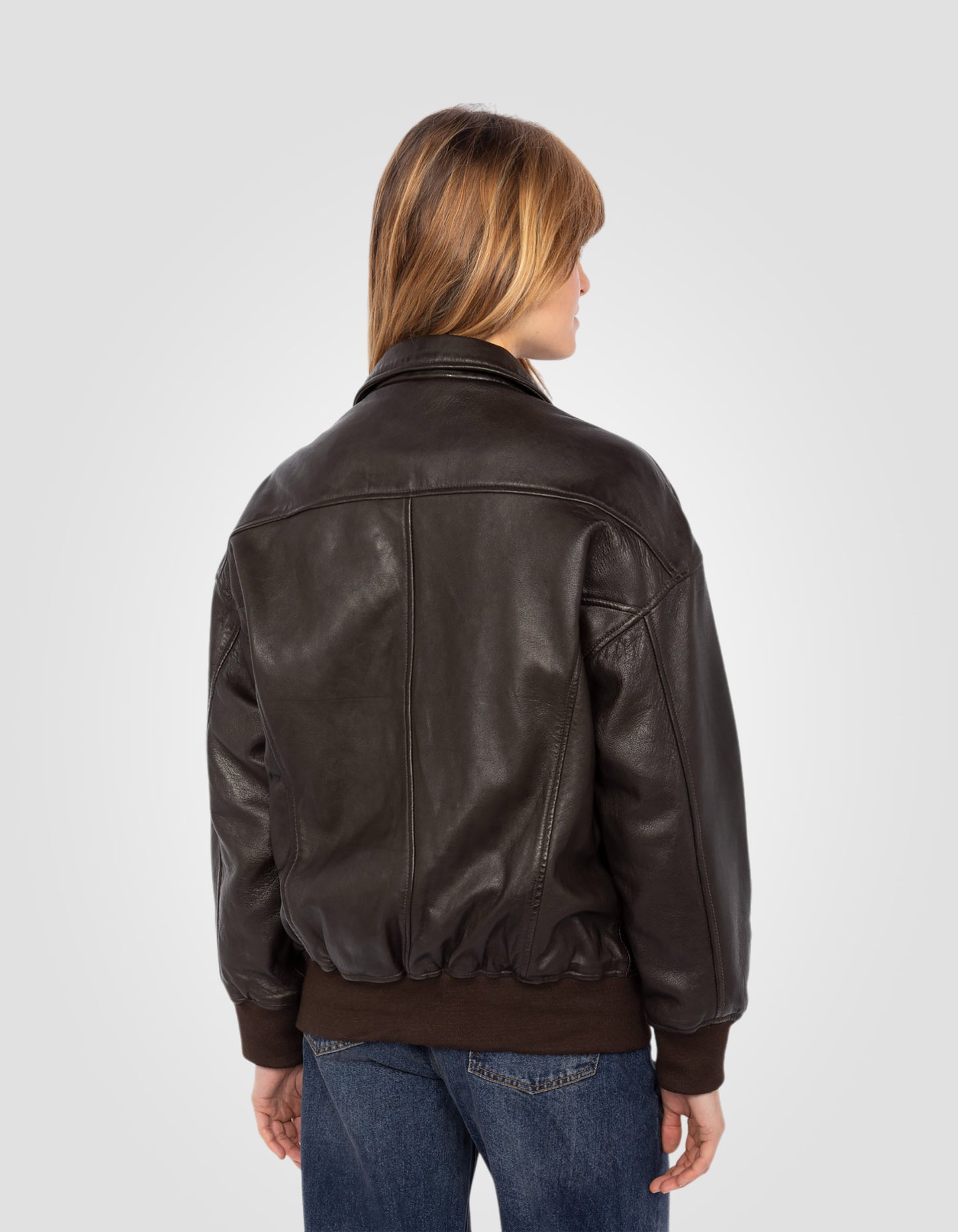 Blouson aviateur coupe boyfriend, cuir d'agneau