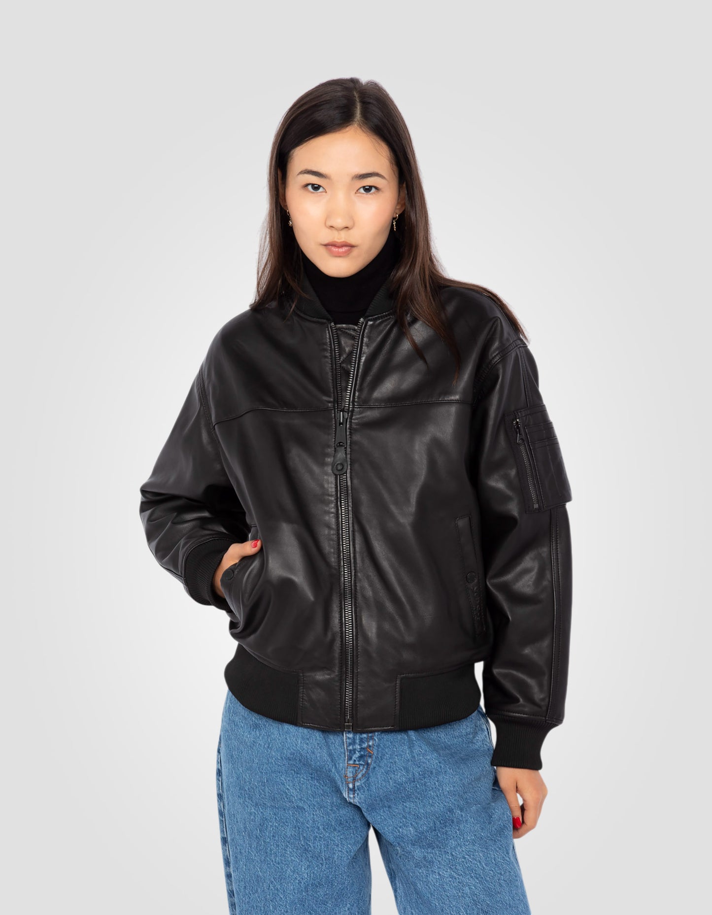 Blouson bomber, cuir d'agneau