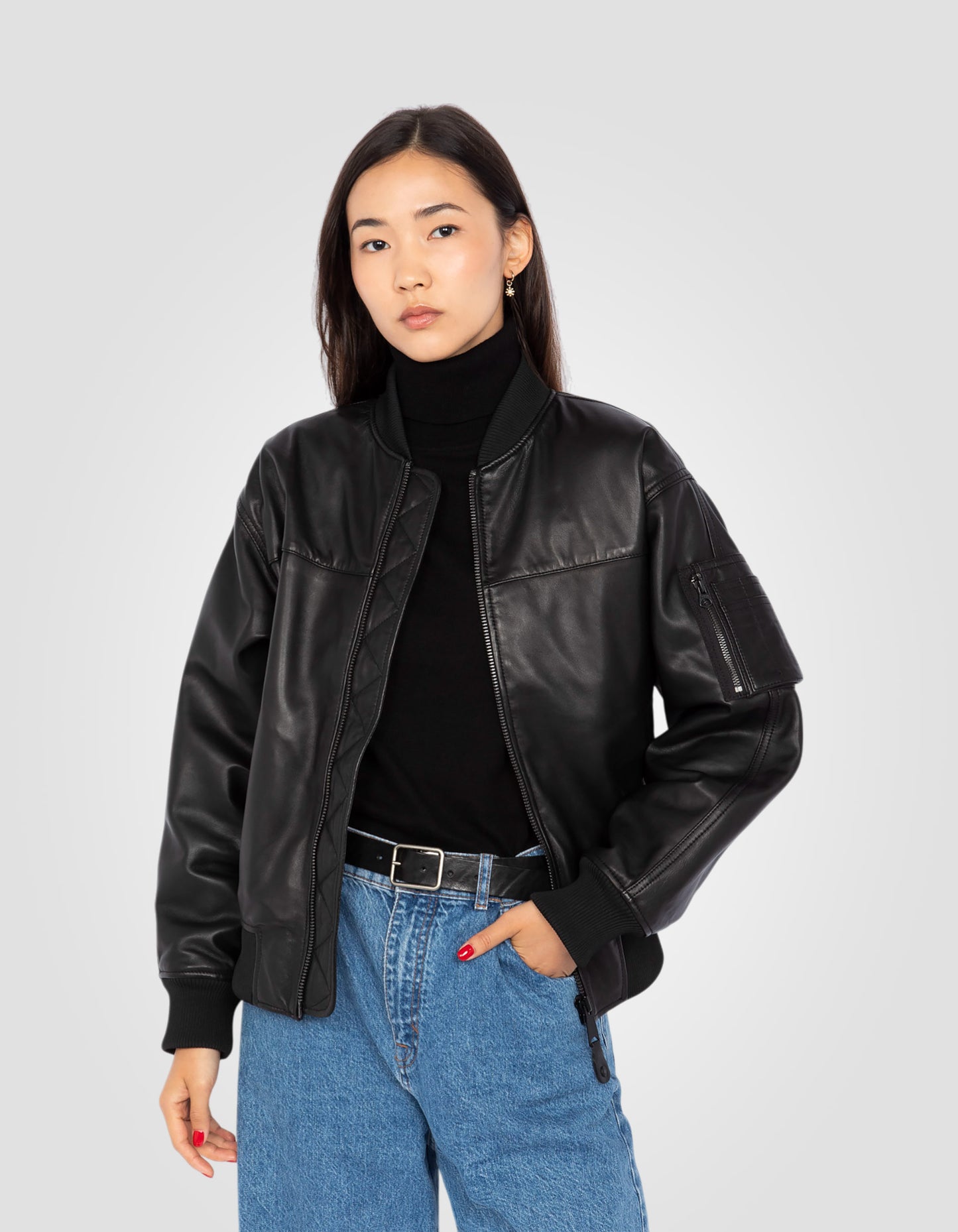 Blouson bomber, cuir d'agneau