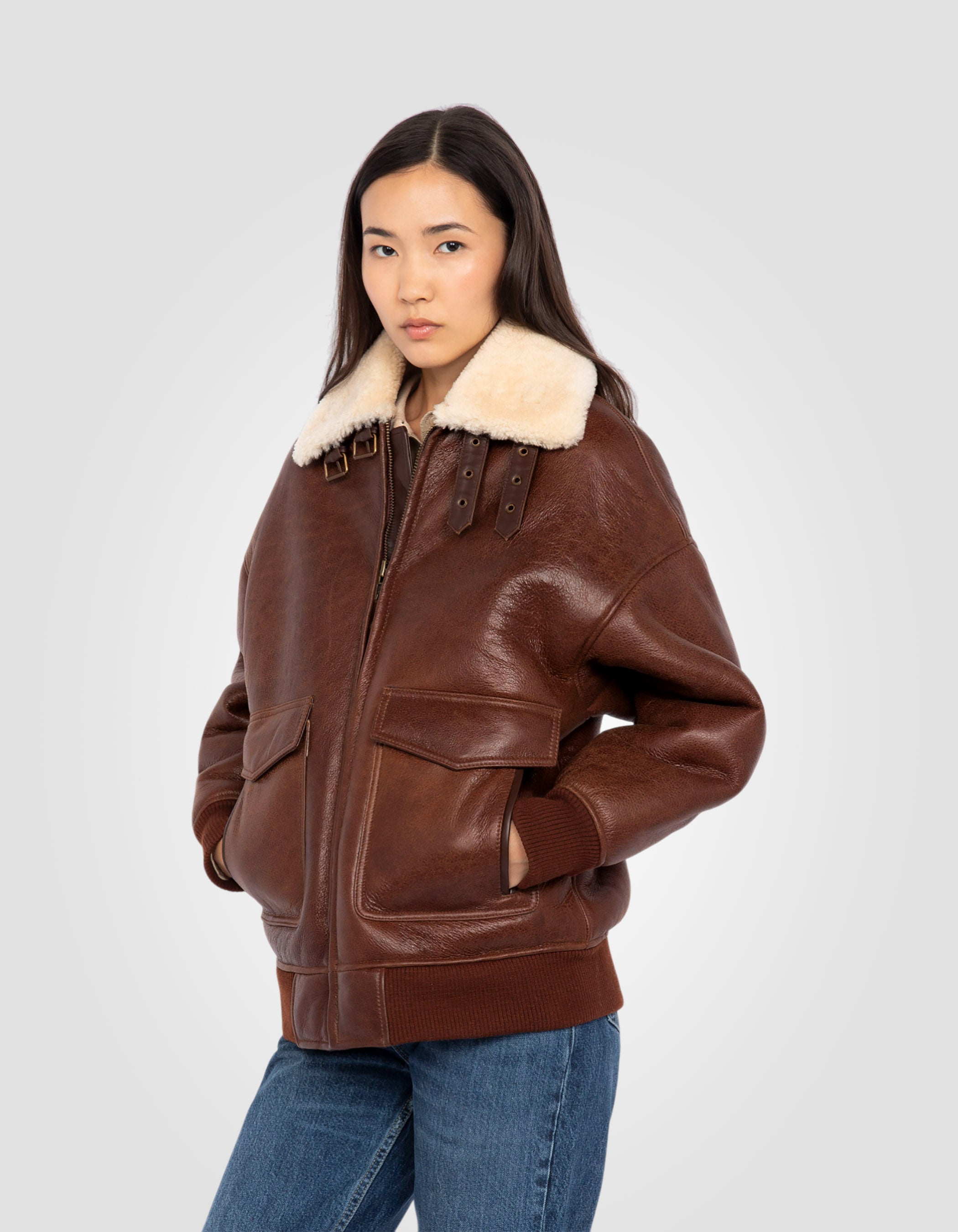 A2 flight jacket, double face sheepskin-3