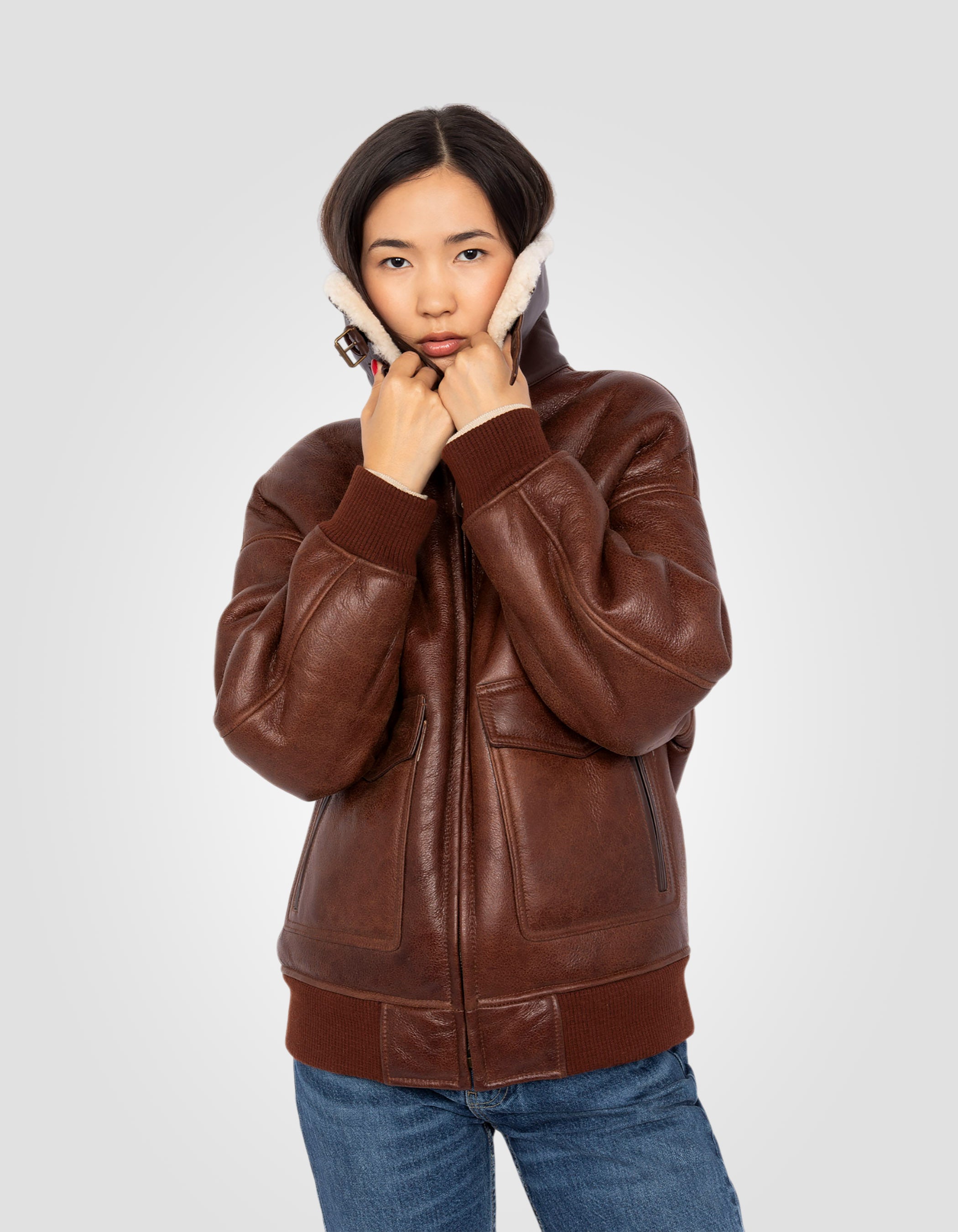 A2 flight jacket, double face sheepskin-4