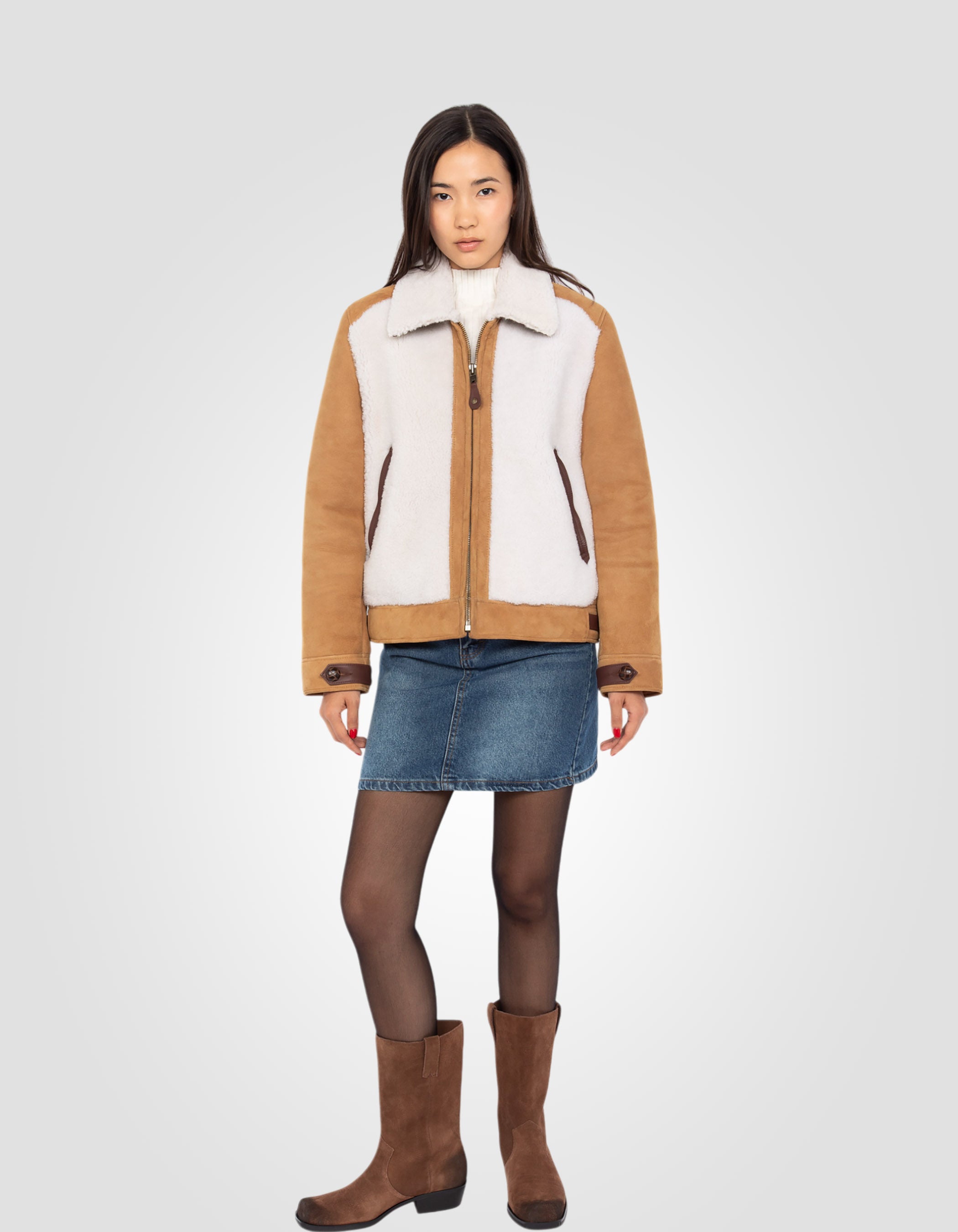 Bi-material jacket, double face sueded sheepskin-1