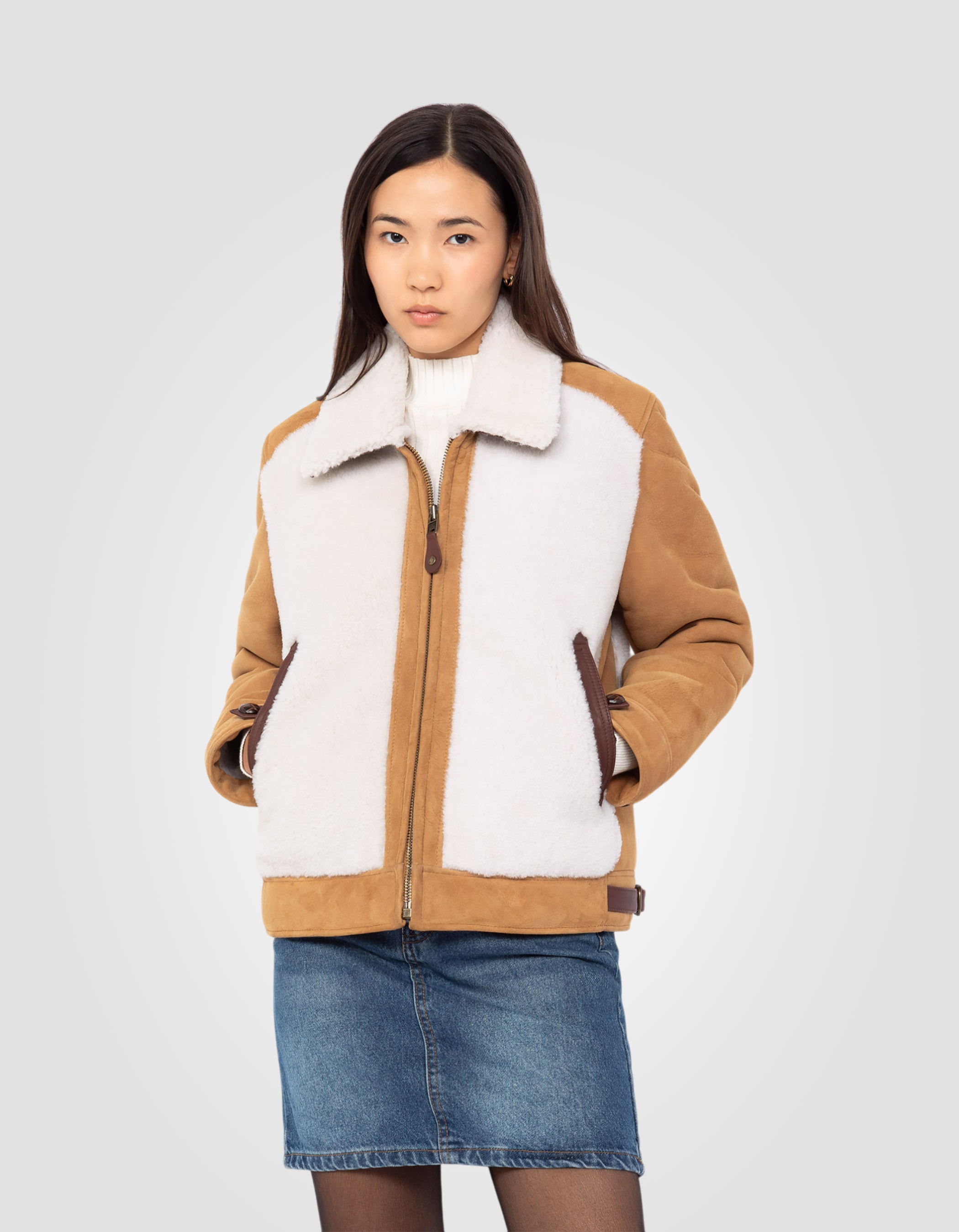 Bi-material jacket, double face sueded sheepskin-3