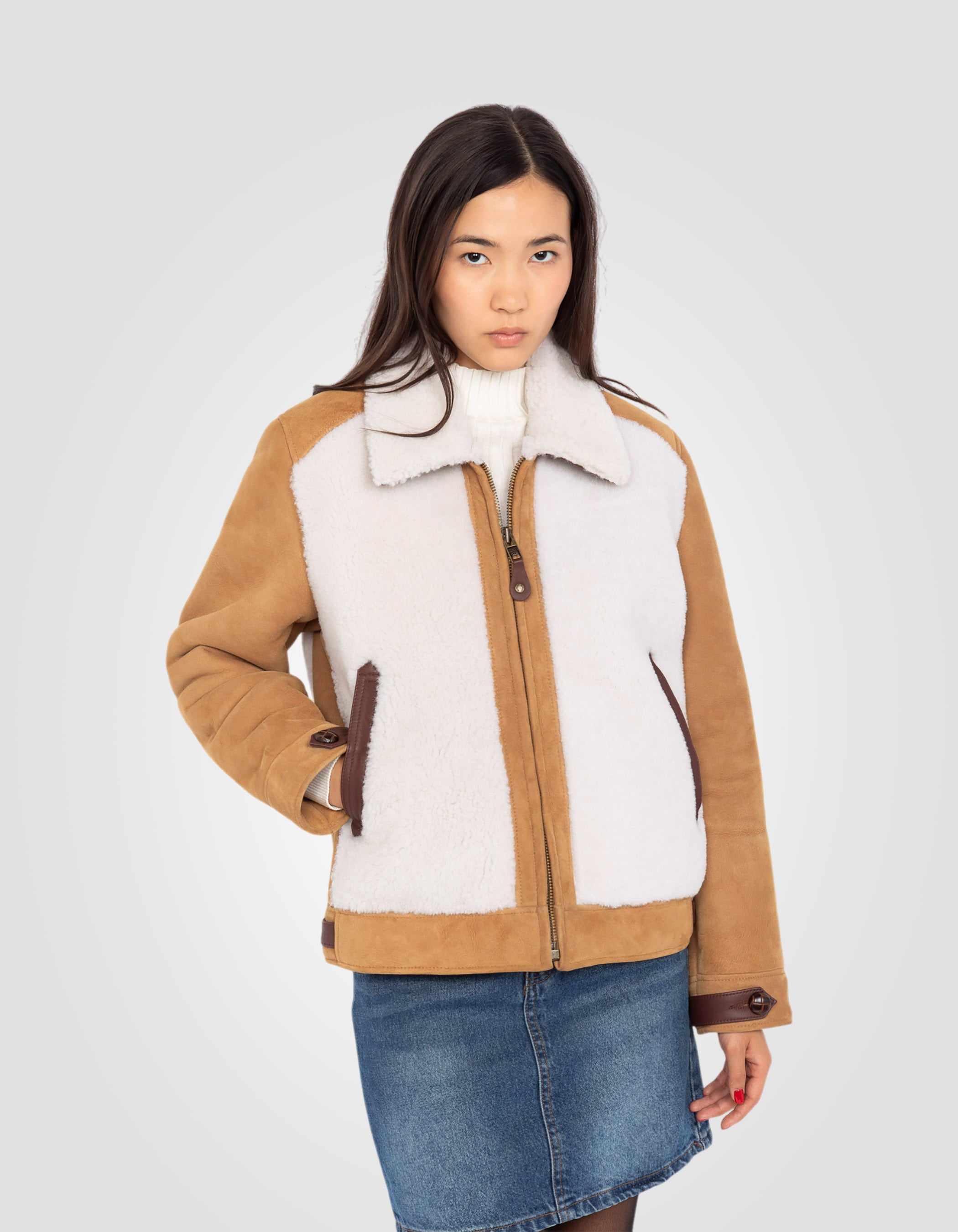 Bi-material jacket, double face sueded sheepskin-4