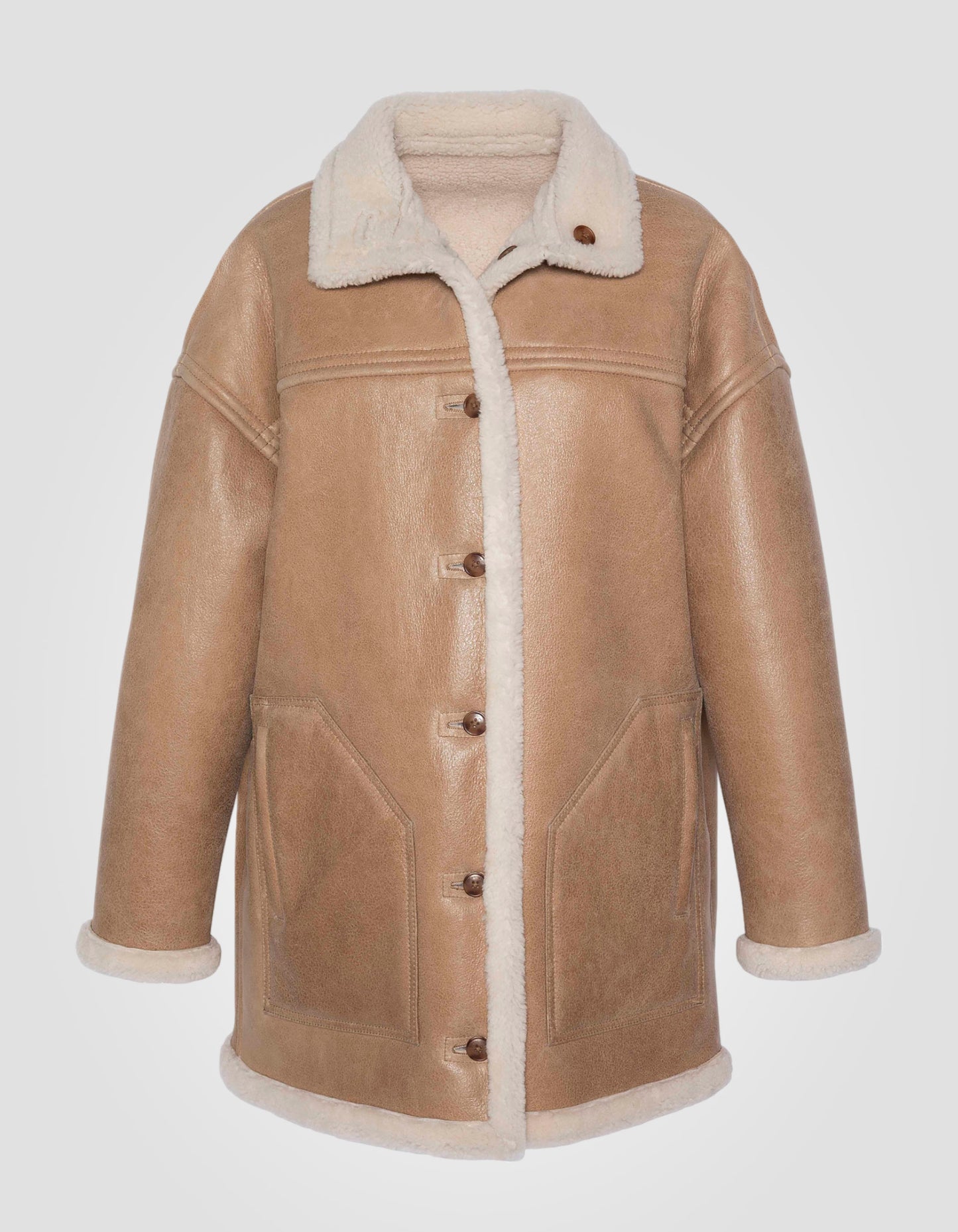 Manteau long réversible, mouton double face