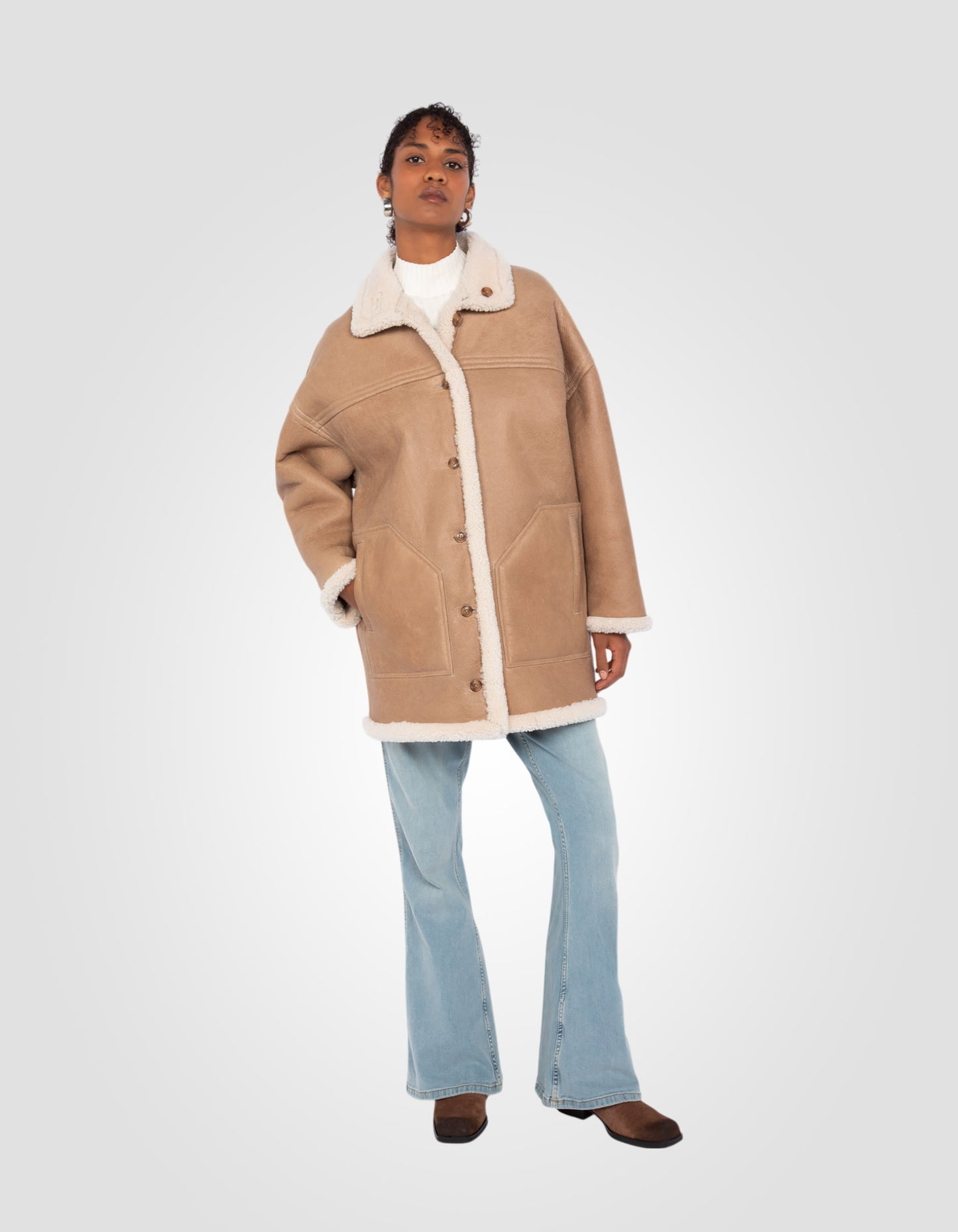 Manteau long réversible, mouton double face