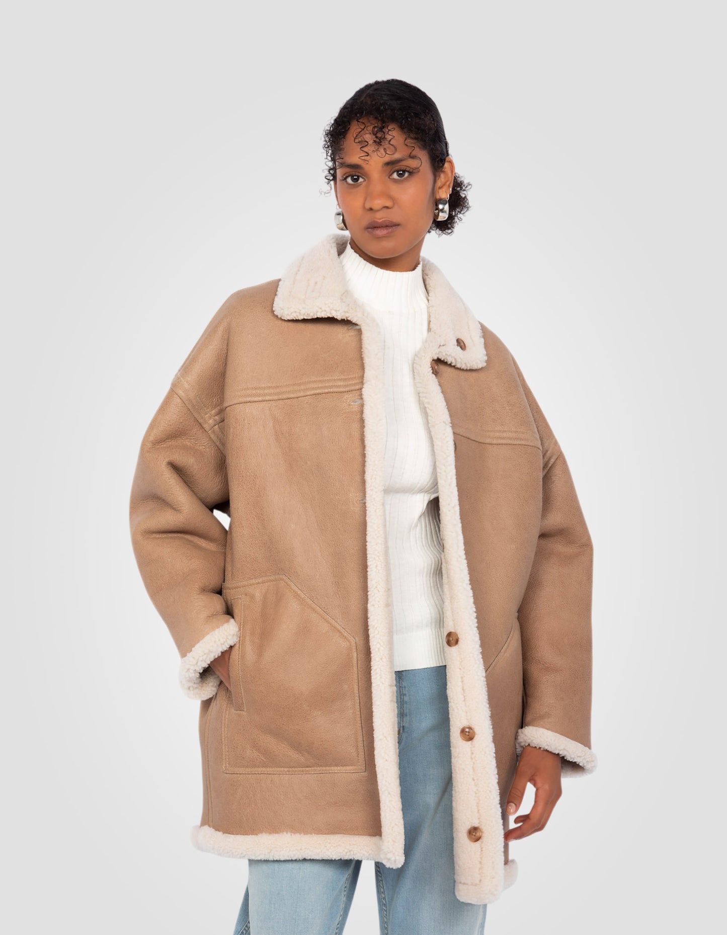 Manteau long réversible, mouton double face