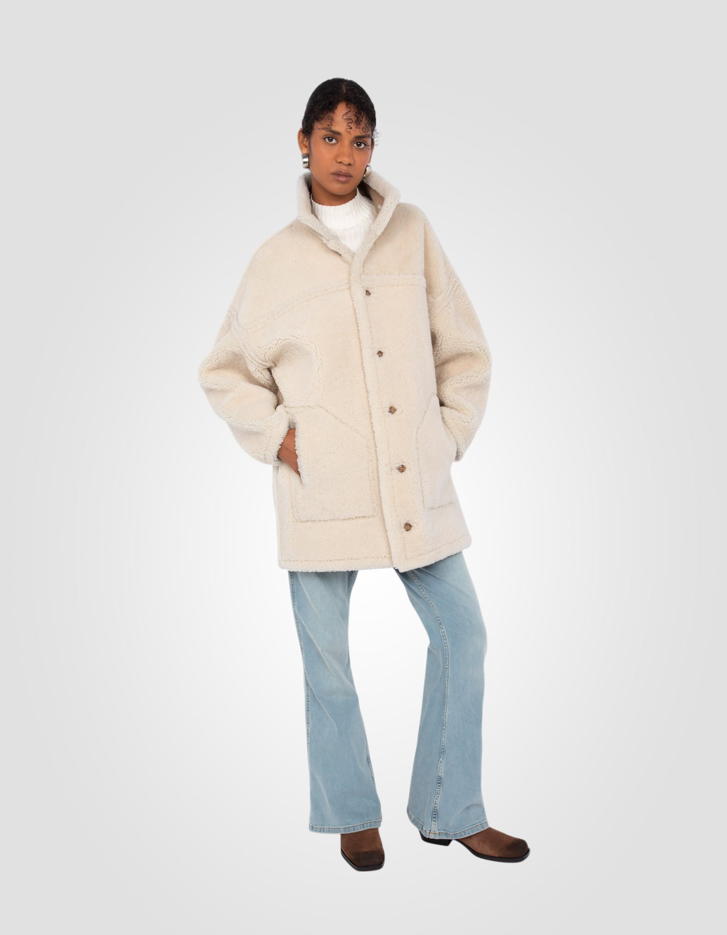 Manteau long réversible, mouton double face