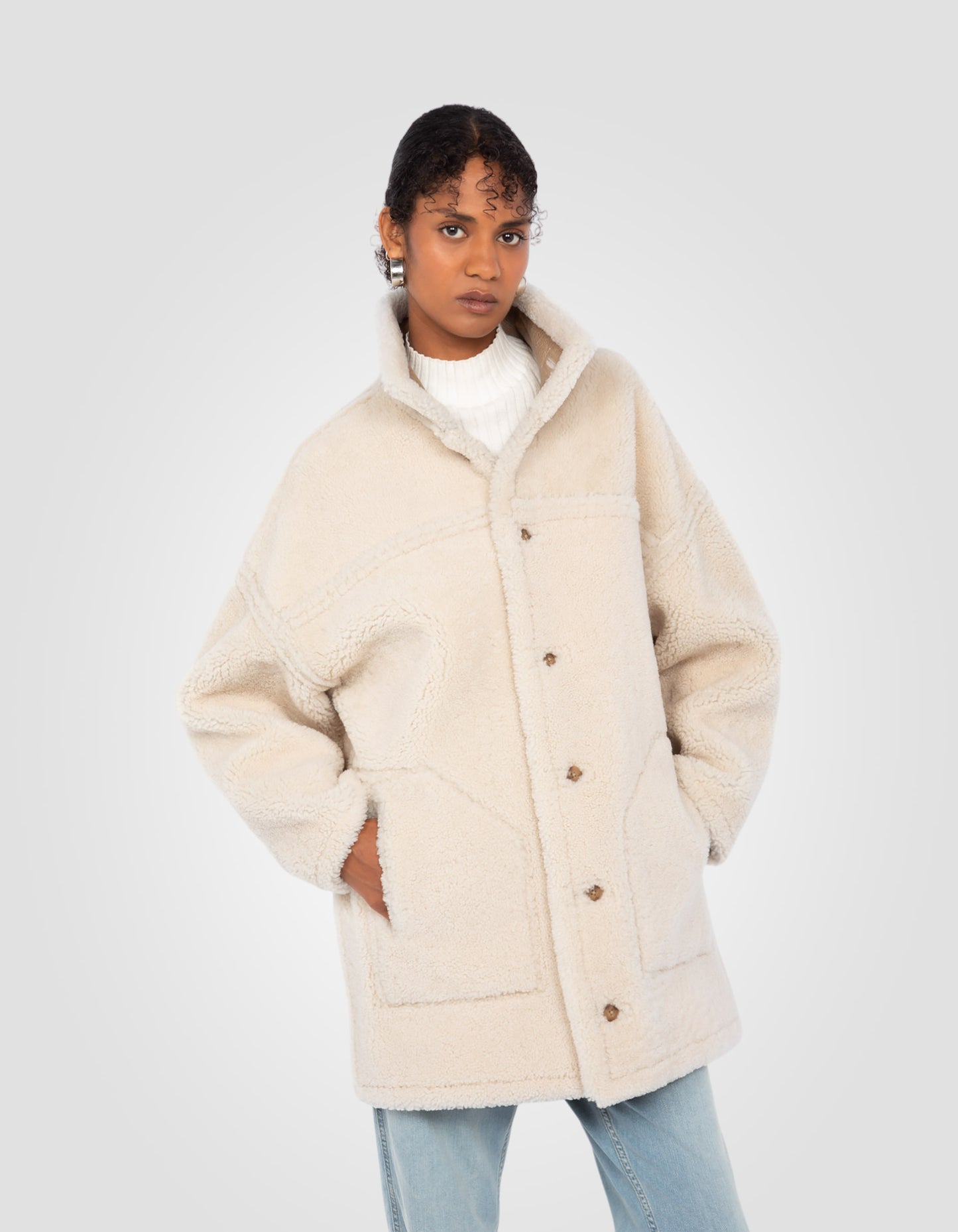 Manteau long réversible, mouton double face