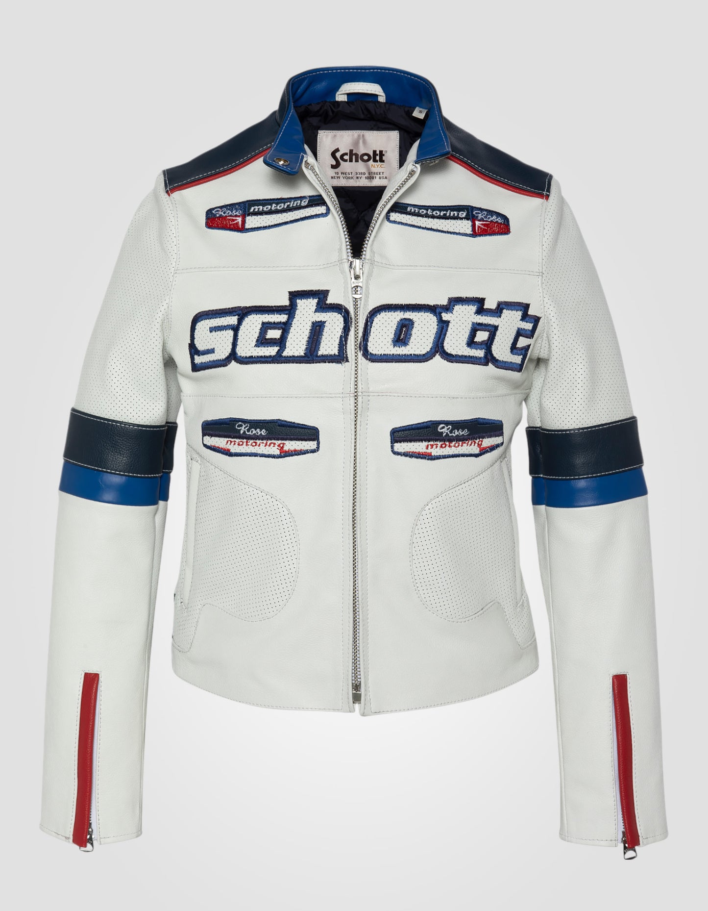 Blouson motard badgé, cuir de vachette