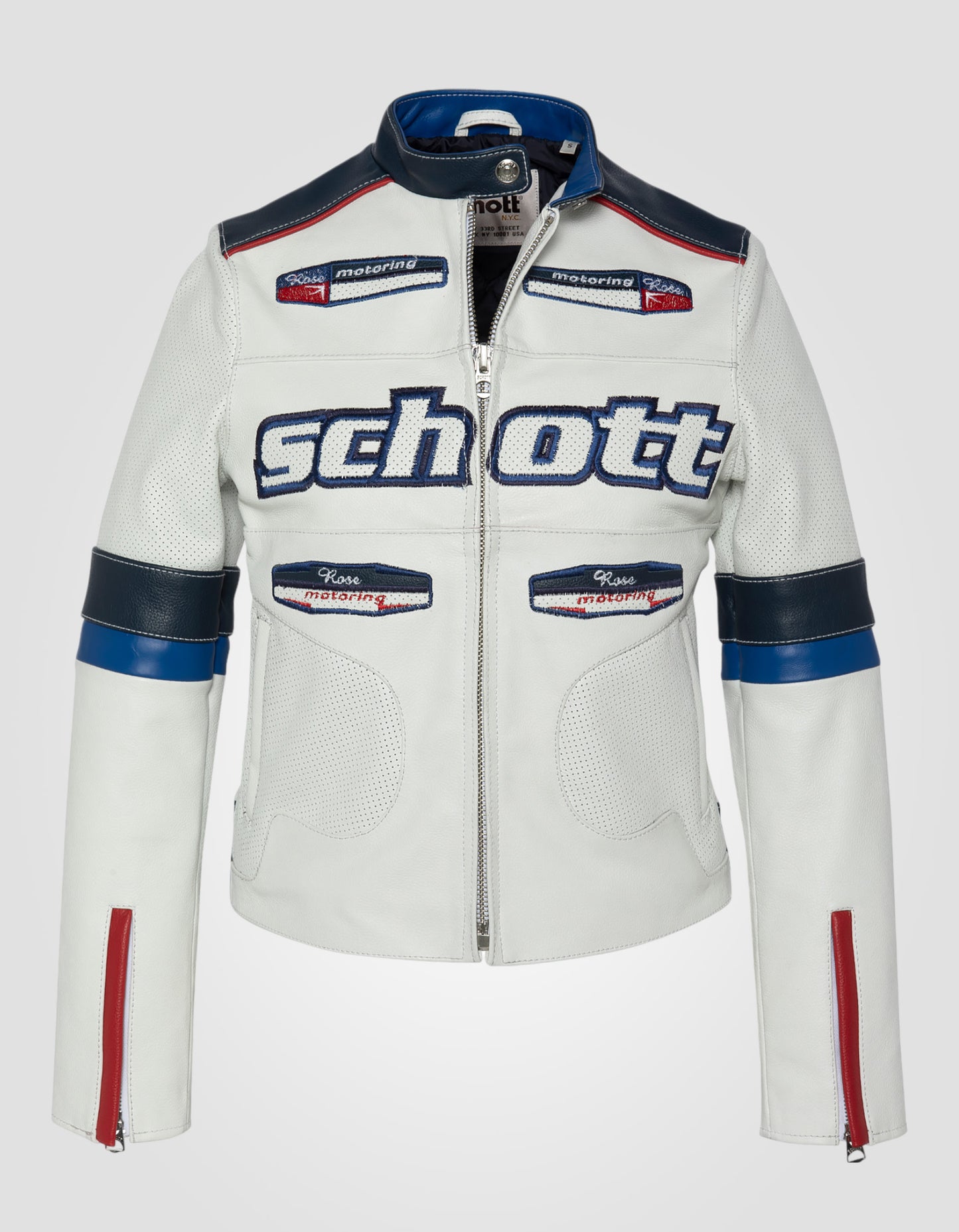 Blouson motard badgé, cuir de vachette