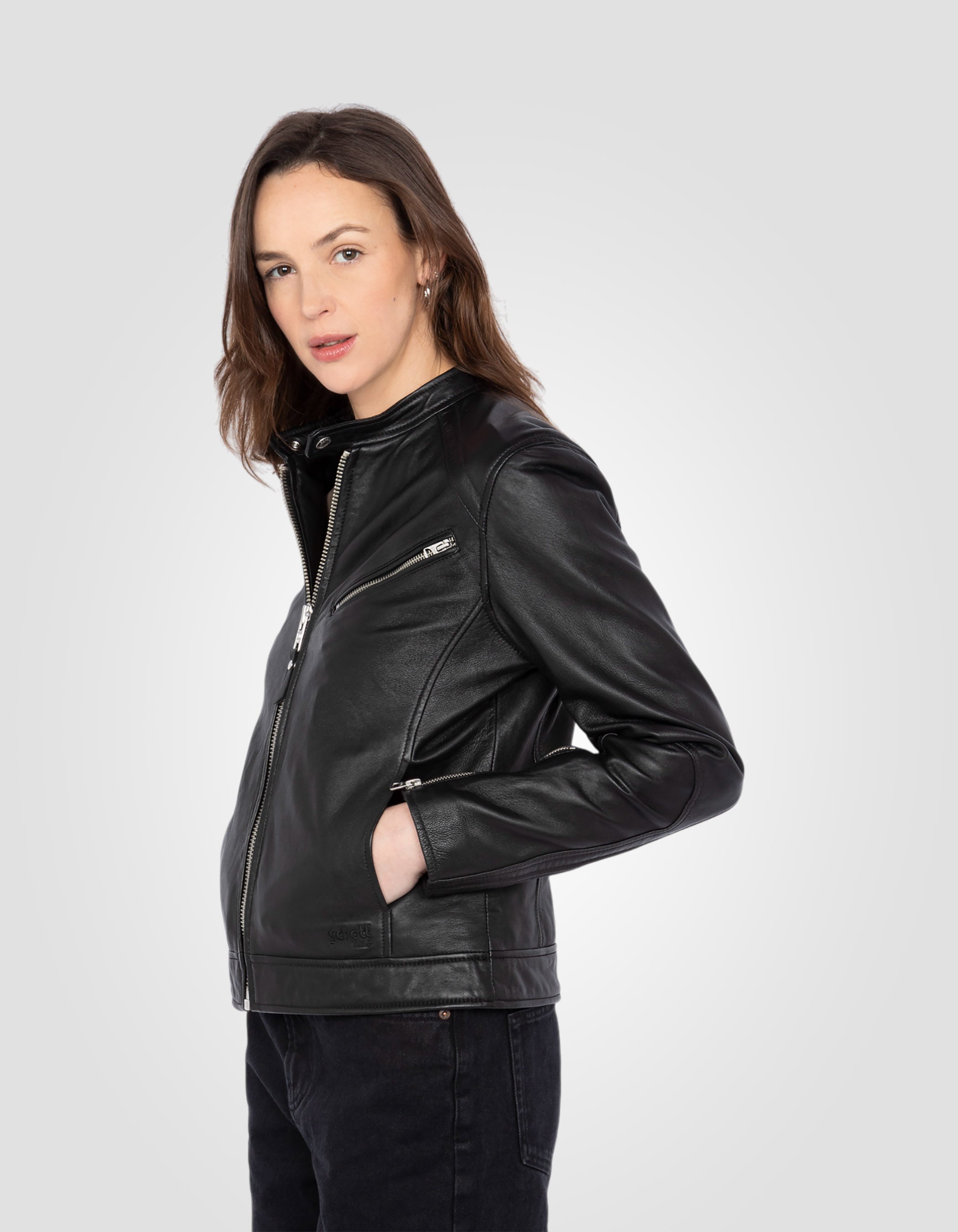 Soft Café racer biker jacket, washed lambskin leather-3