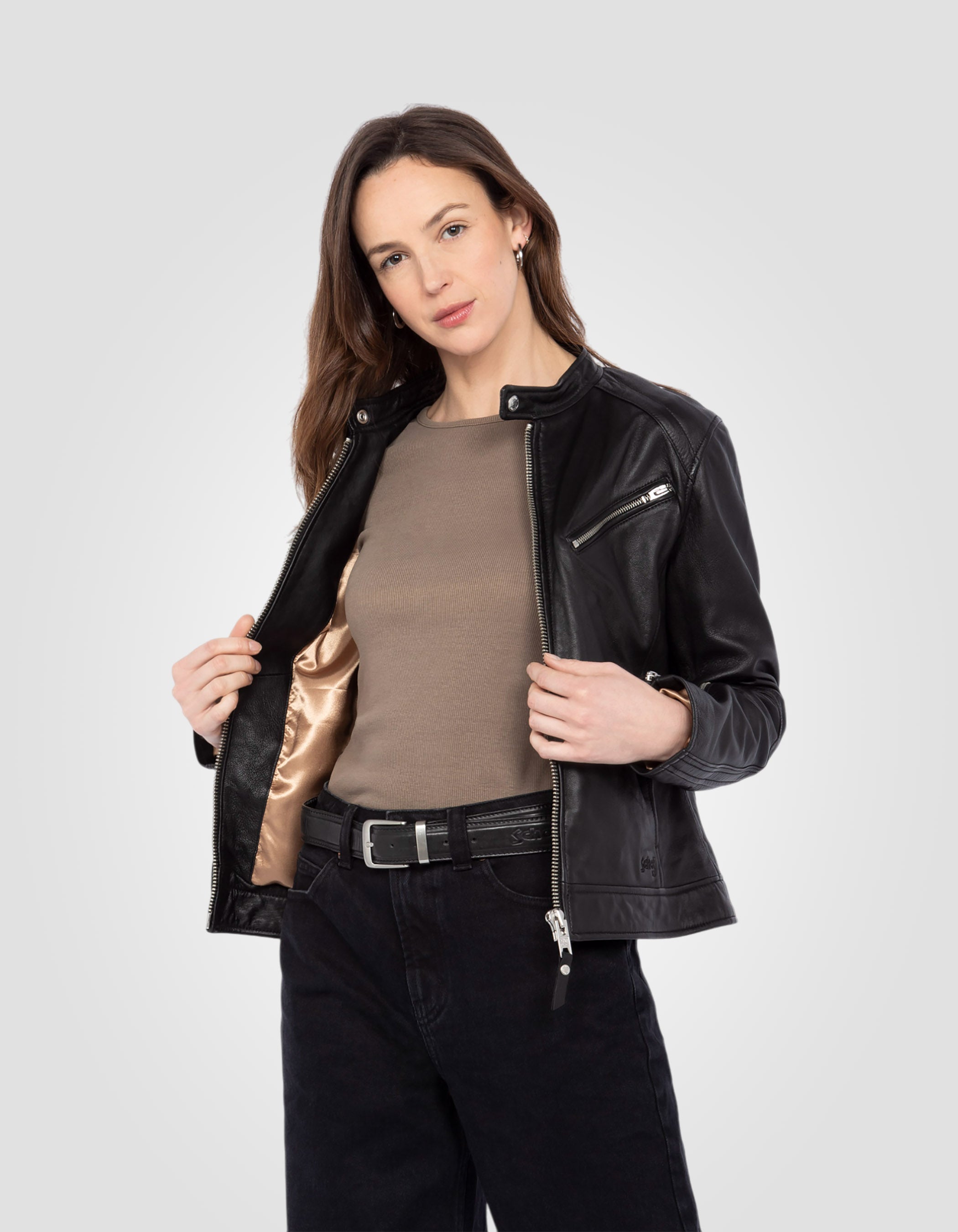 Soft Café racer biker jacket, washed lambskin leather-5