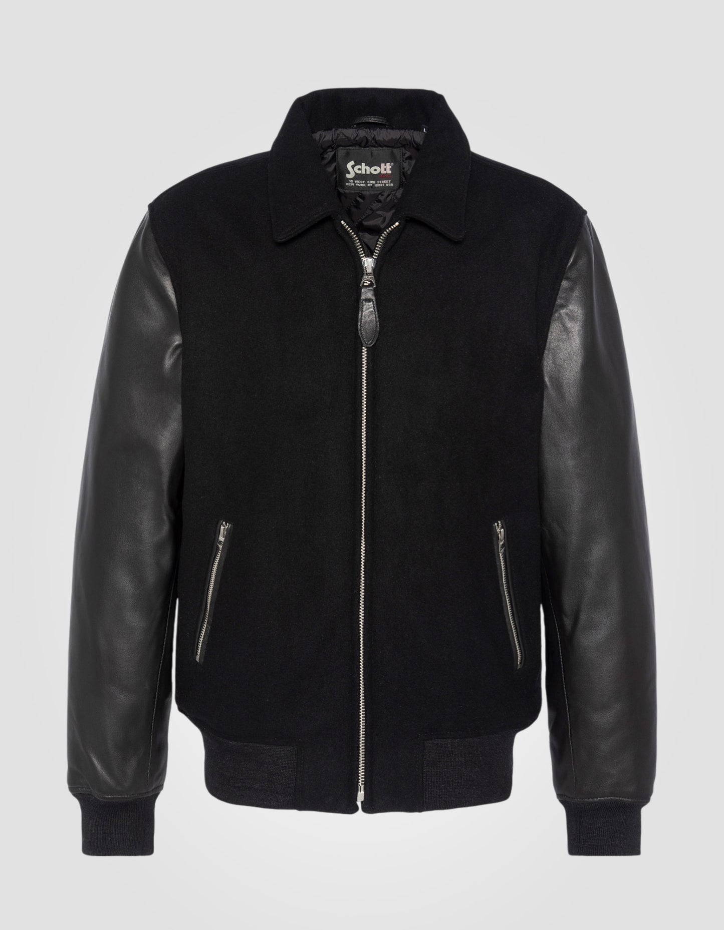 Blouson casual bi-matière, cuir d'agneau