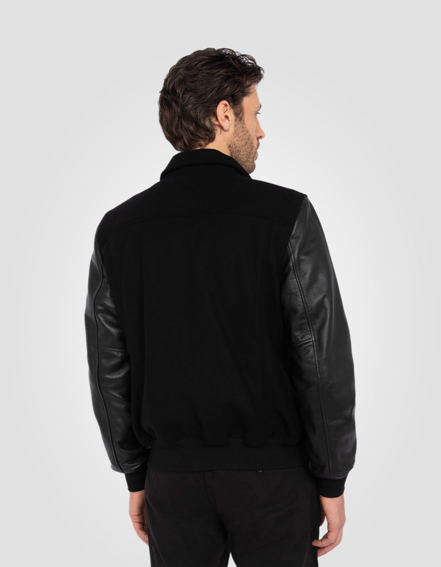 Blouson casual bi-matière, cuir d'agneau