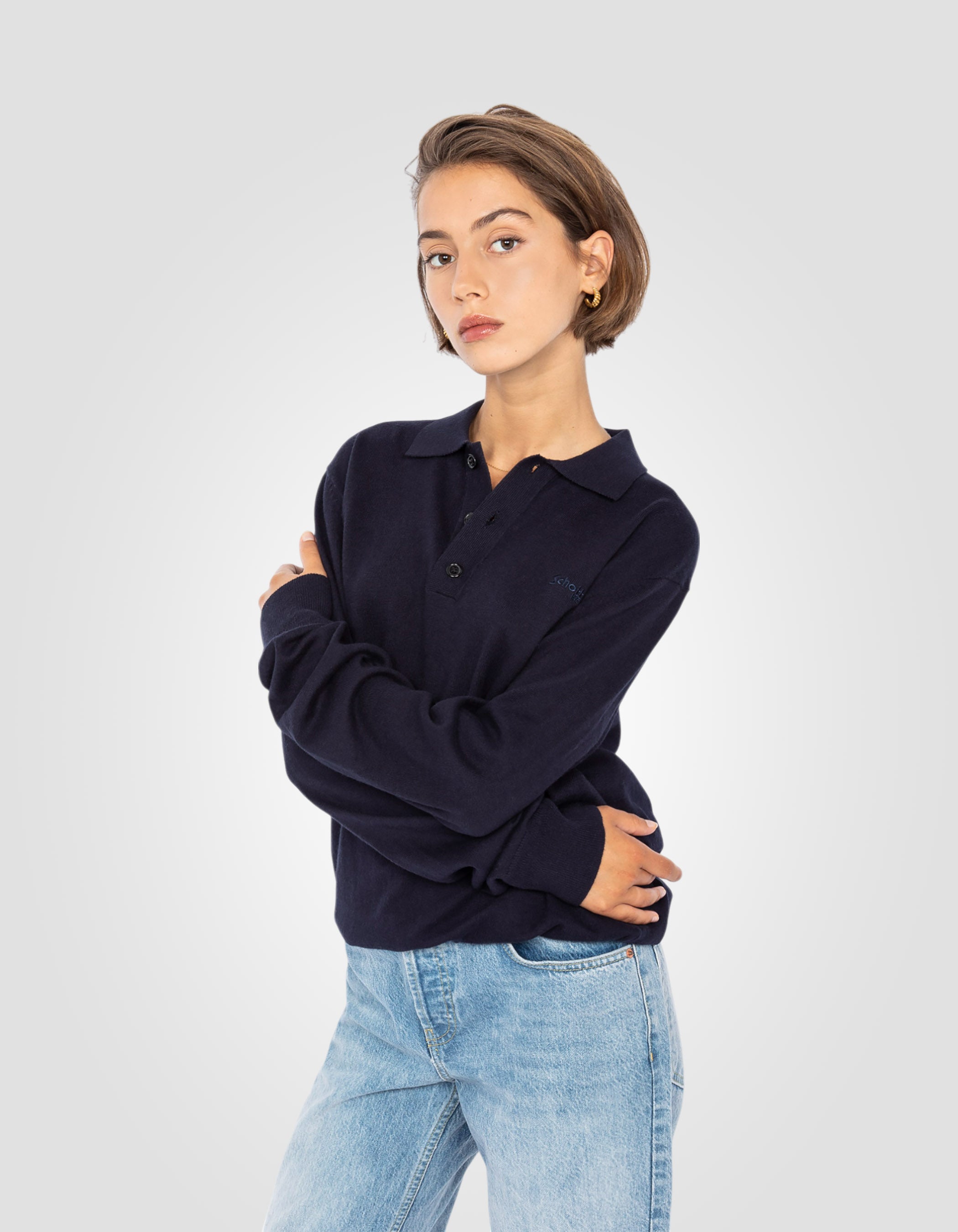 Fine knit Sweater with polo collar-6