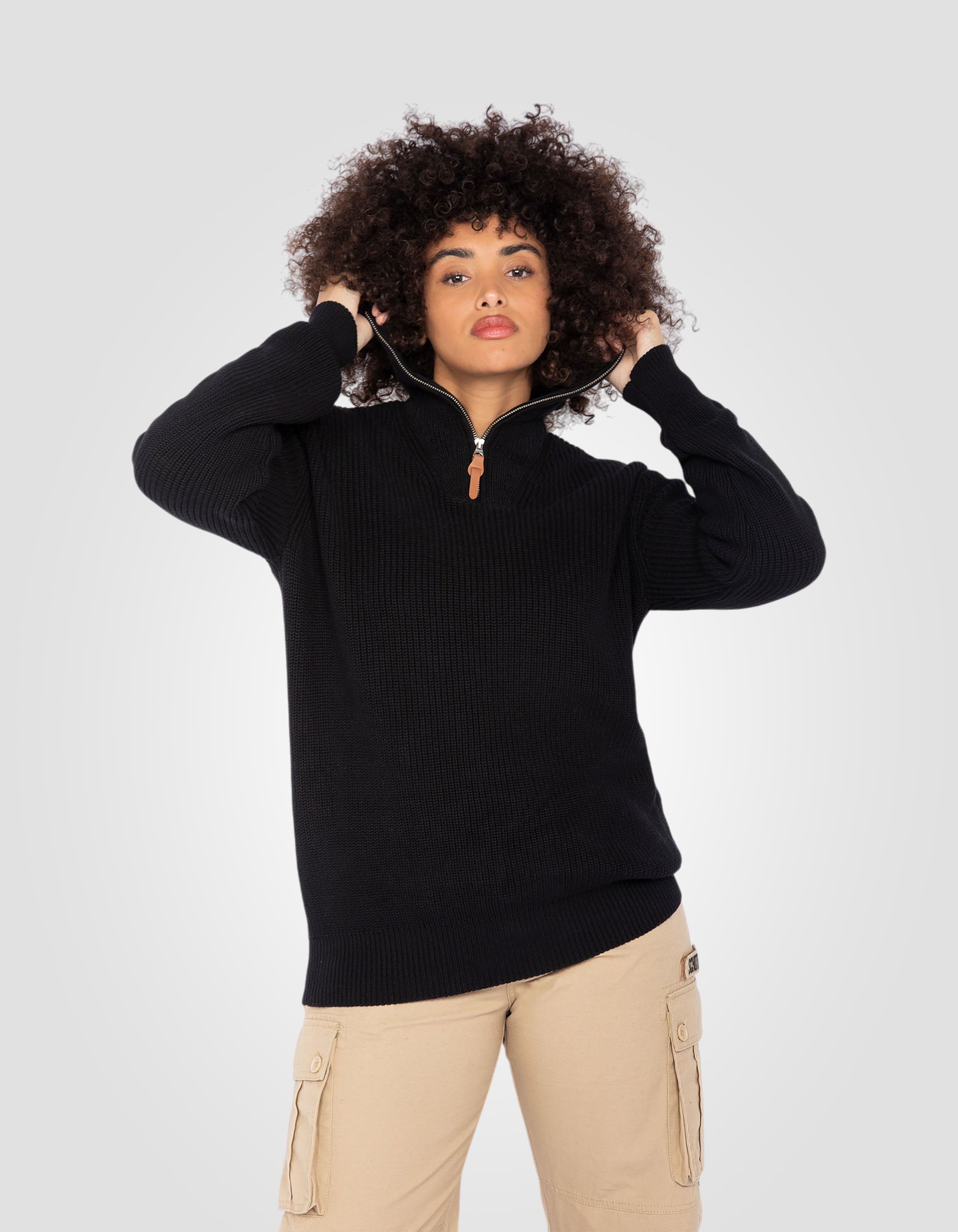 Rib knit trucker sweater-4