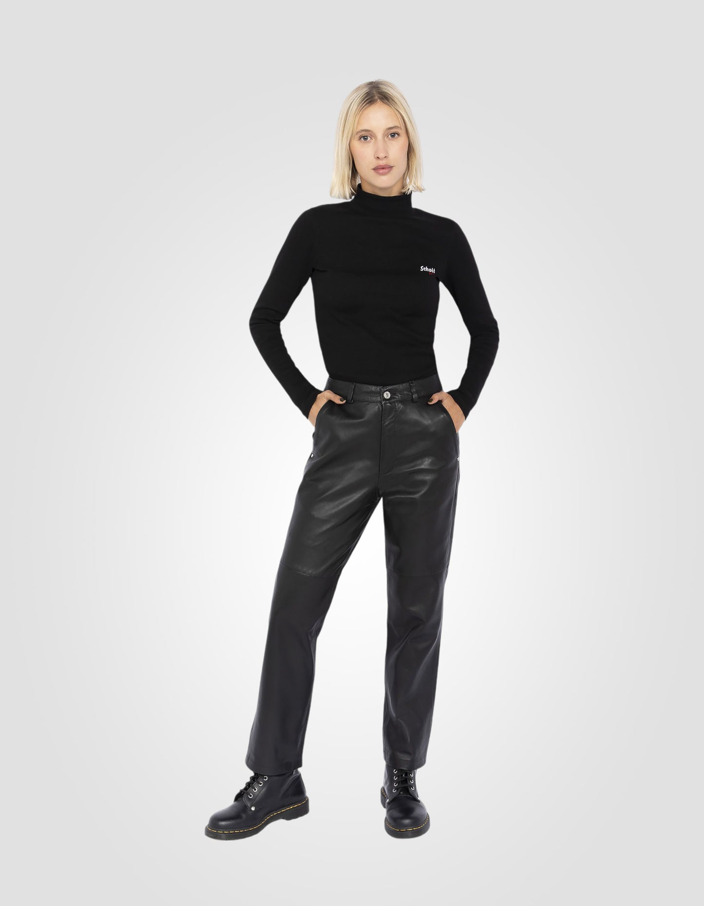 Pantalon droit en cuir