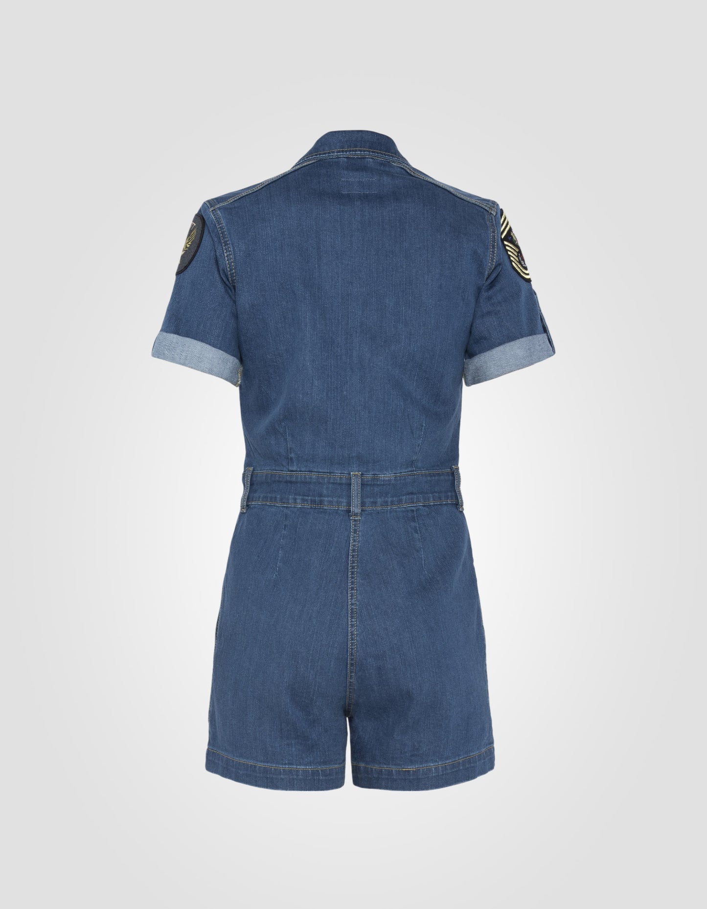 Slim-fit denim patched jumpsuit