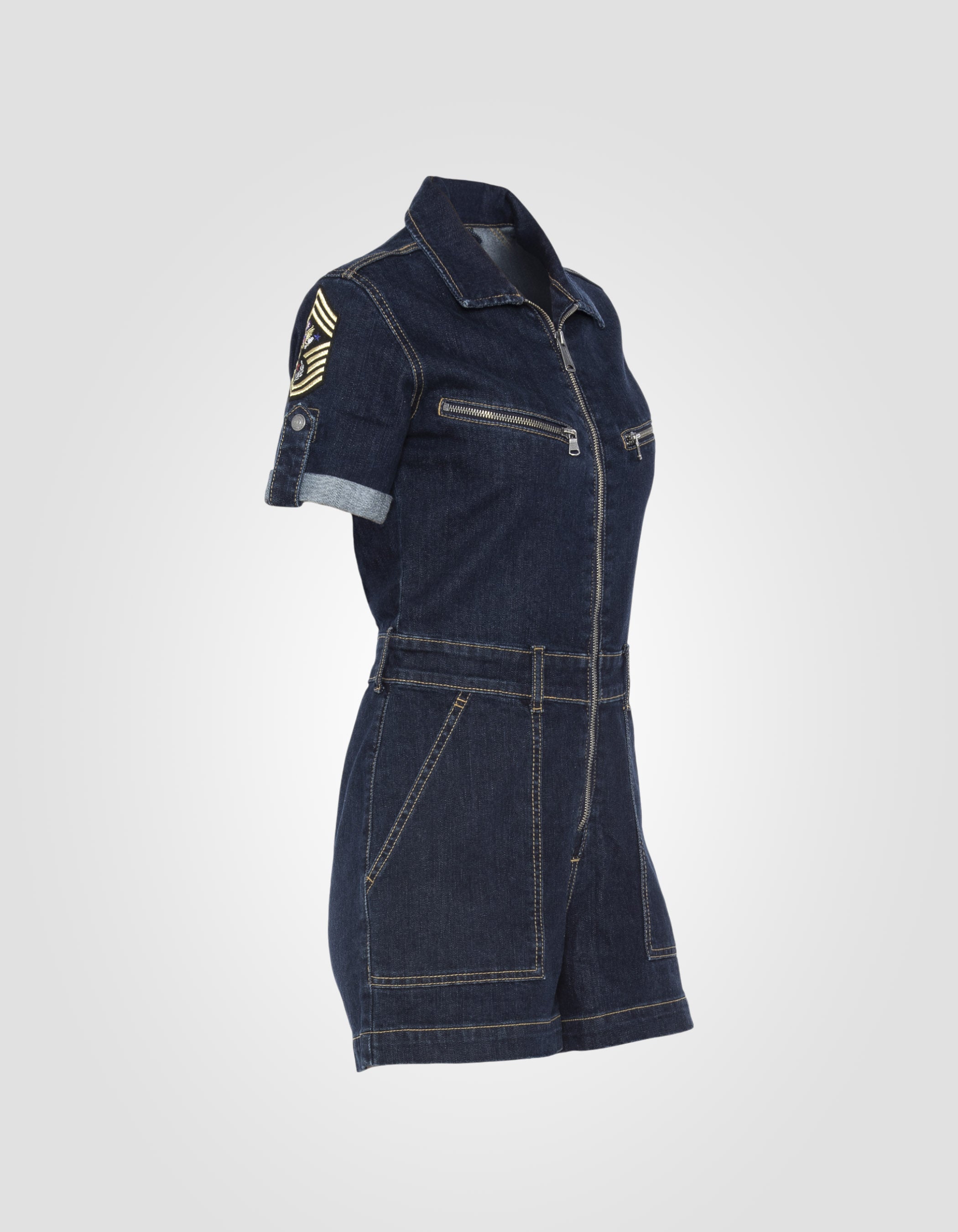 Slim-fit denim patched jumpsuit-3