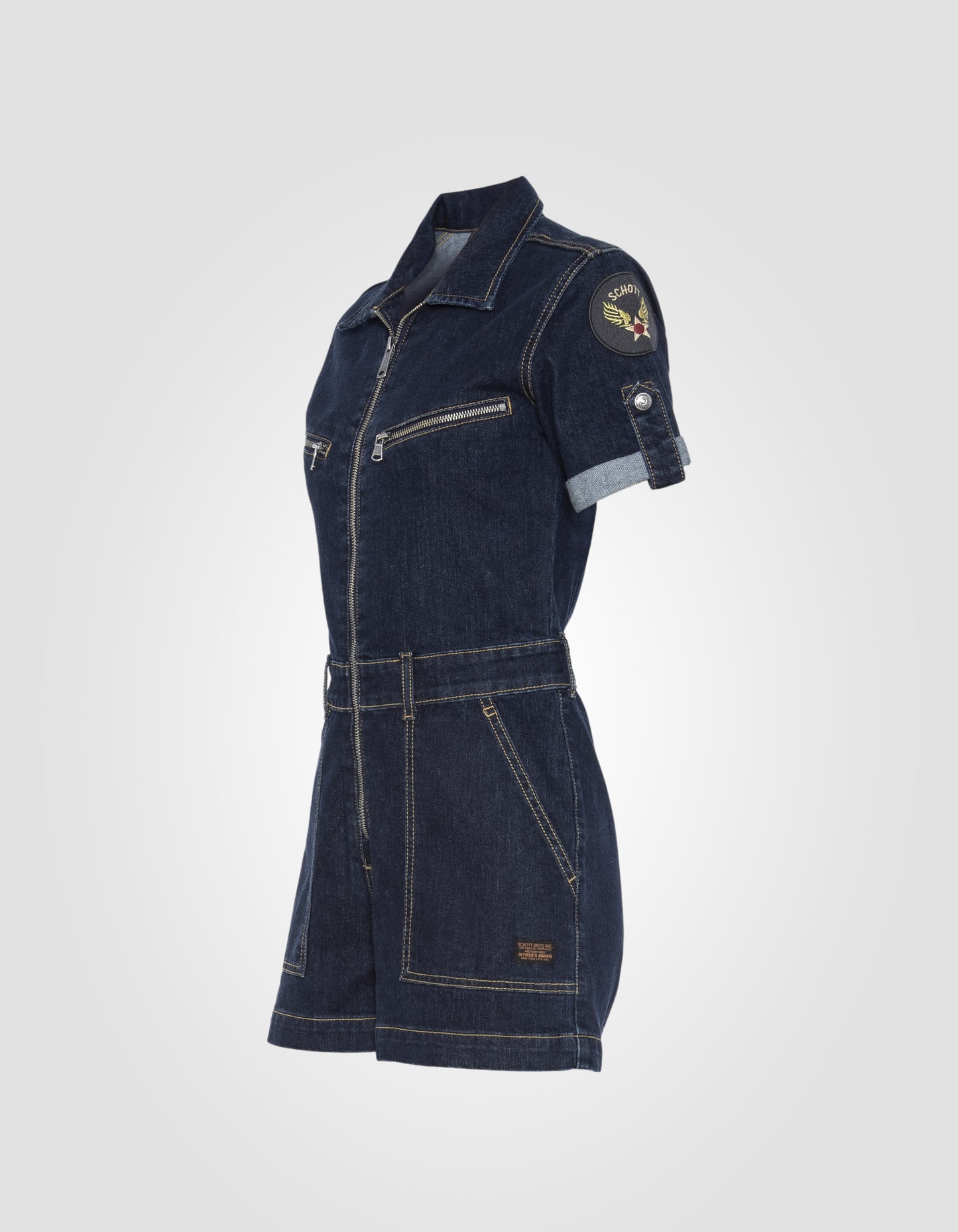 Slim-fit denim patched jumpsuit