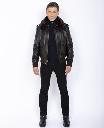 Buy Iconic A-2 Flight jacket, cowhide leather man 100% Cowhide leather  Removable collar: faux fur 88% Acrylic / 12% Polyester | Schott NYC