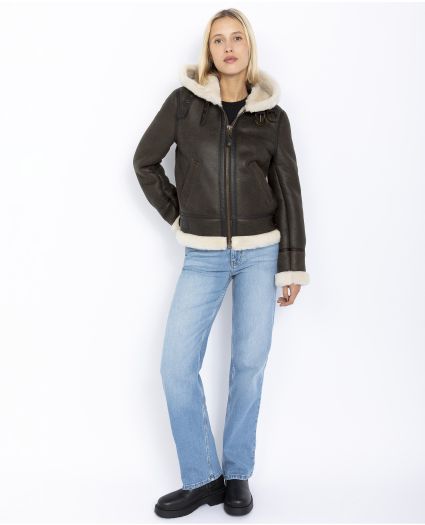 Buy Hooded puffer jacket, lambskin leather woman 100% Lambskin 