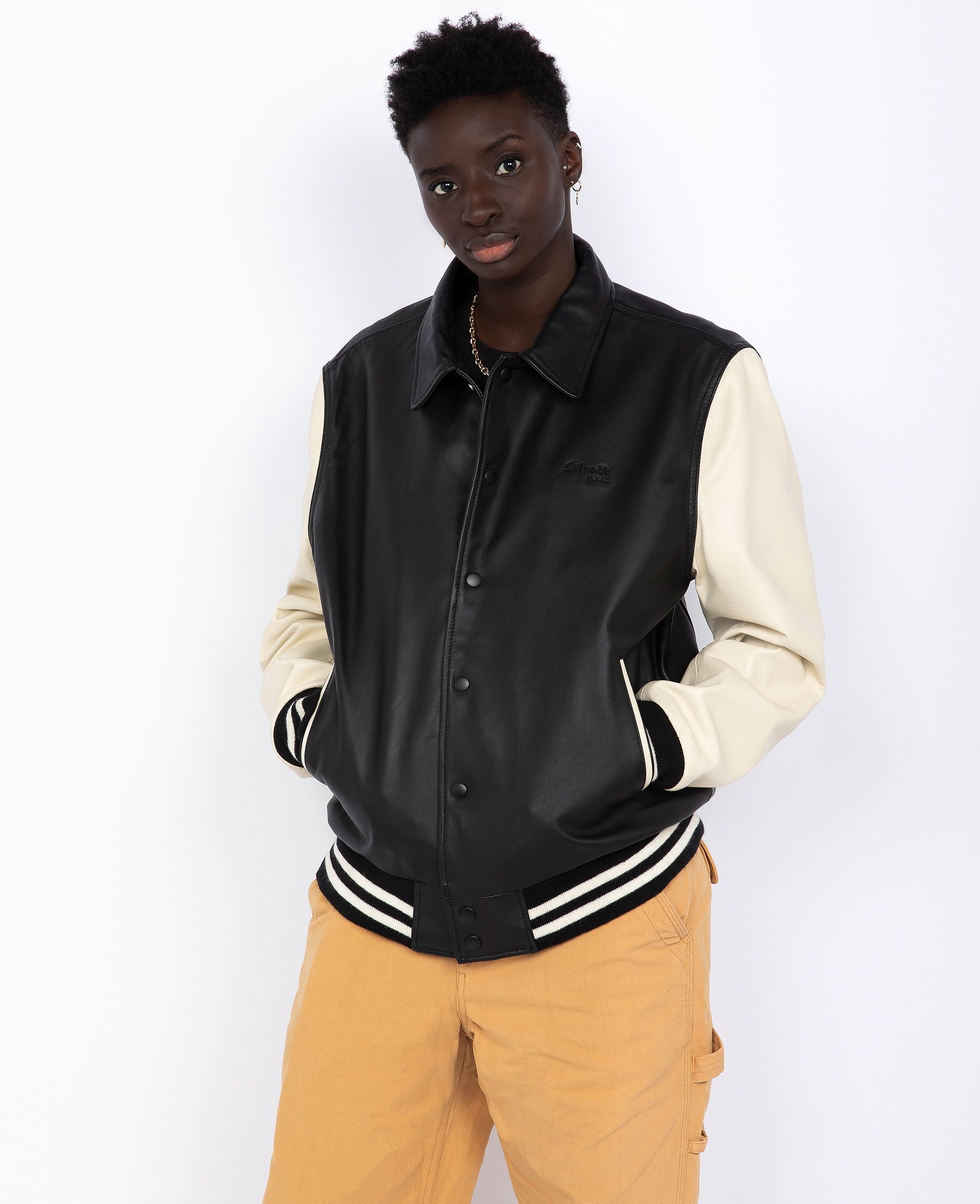 Buy Two-tone coach jacket, lambskin leather woman 100% LAMBSKIN