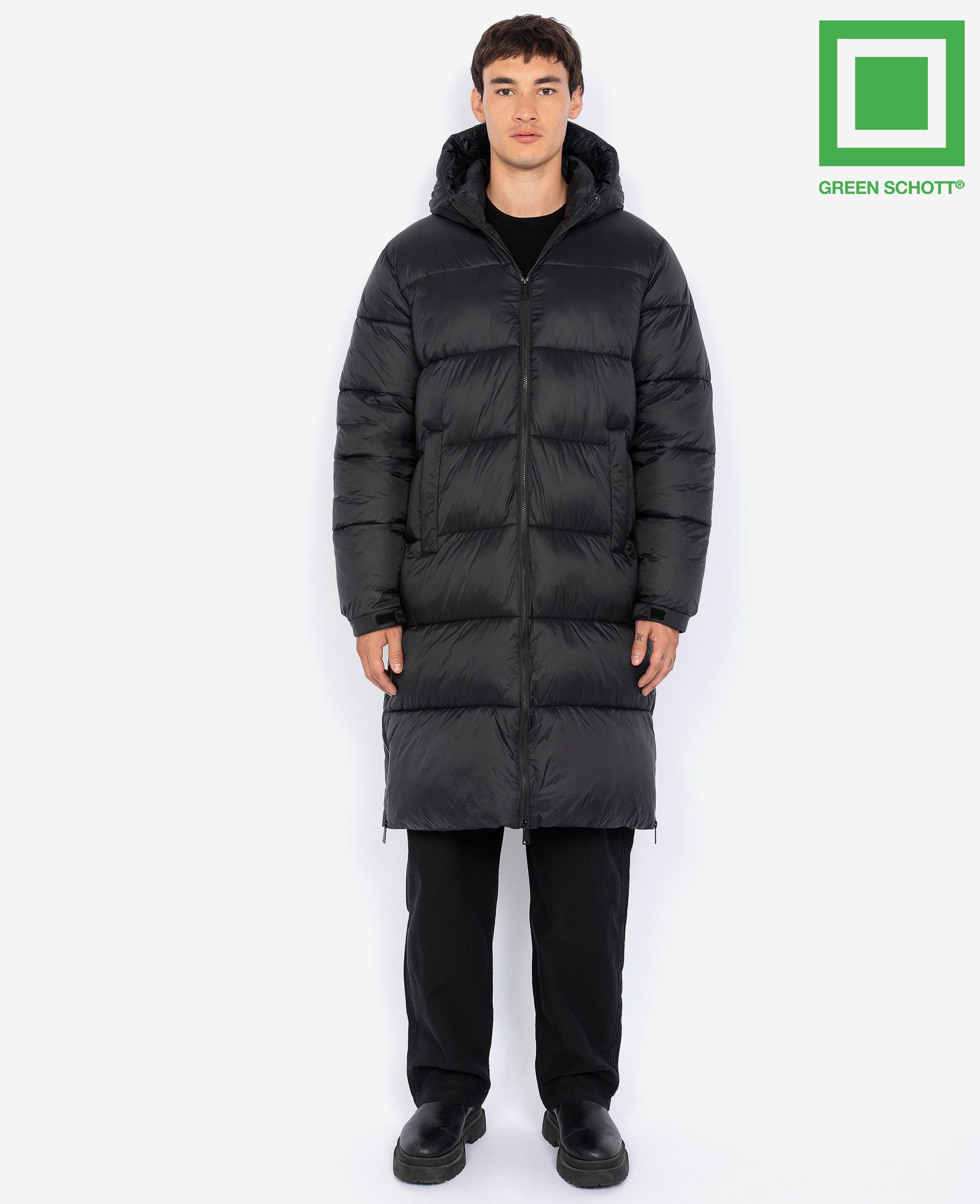 Black STARTK2RS recycled-nylon padded longline coat